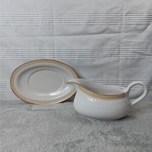 Johann Haviland Crowning Fashion Golden Band Vintage Gravy Boat with‎ Underplate